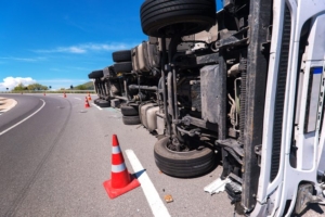 overturned semi truck that crashed