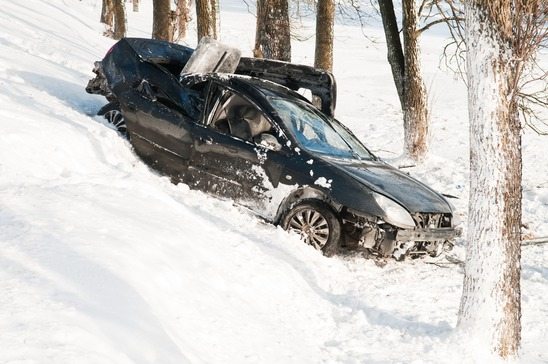 car crash accident at snow road in winter in Longview Texas 